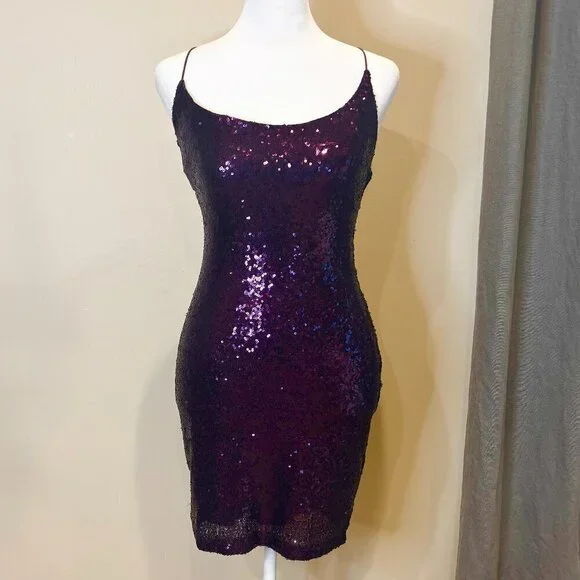 B. Darlin Purple Sequin Mini Dress Cocktail Mini Dress | Size 5/6 - Picture 2 of 7